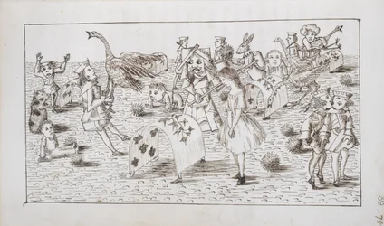 Alice e la Regina Rossa giocano a croquet, illustrazione dal Capitolo IV di 
