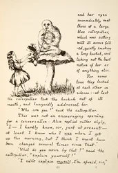 Alice riceve consigli dal Bruco Blu, illustrazione da Le avventure di Alice sottoterra, pub. 1886 (facsimile)