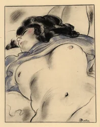 Donna mezza nuda addormentata, che si espone