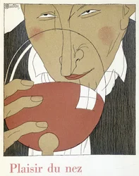 Piacere del naso - in "Monseigneur le vin", disegno di Charles Martin, fascicolo degli Etablissements Nicolas
