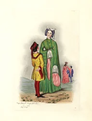 Costume femminile tipico al tempo di Enrico V, illustrazione da 