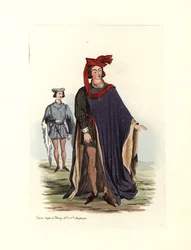 Costume maschile tipico durante il regno di Enrico IV e Enrico V, illustrazione da 