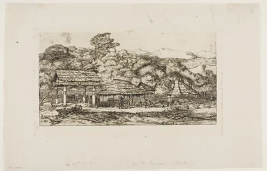 Granai e capanne dei nativi ad Akaroa, penisola di Banks, 1845