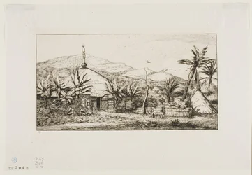 Nuova Caledonia: Grande capanna nativa sulla strada da Balade a Puépo, 1845