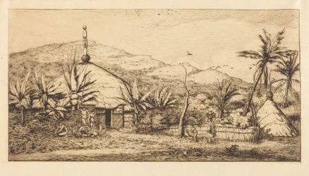Nuova Caledonia: Grande capanna indigena sulla strada da Balade a Puebo, 1845