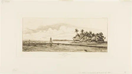 Oceania: Pesca, vicino a isole con palme nel gruppo Uea o Wallis, 1845