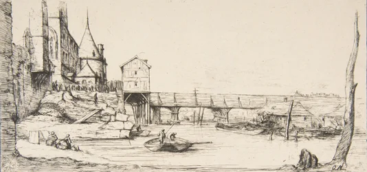 Il ponte temporaneo che sostituisce il Pont-au-Change, Parigi, dopo l