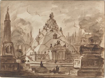 Fantasia Architettonica con un Mausoleo Piramidale