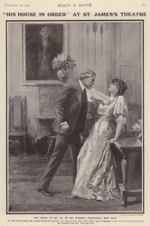 Attori inglesi George Alexander e Irene Vanbrugh in una produzione della commedia di Arthur Wing Pinero His House in Order al St James