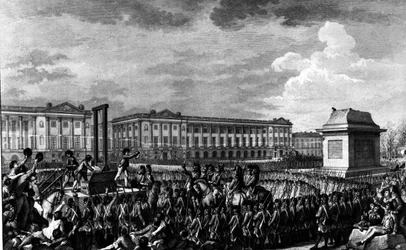 Il Giorno del 21 gennaio 1793: La Morte di Luigi XVI (1754-93) in Place de la Revolution, inciso da Isidore Stanislas Helman (1743-1809) 1793