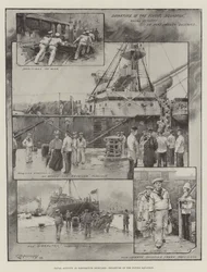 Attività navale nel cantiere di Portsmouth, partenza della squadra volante (litografia)