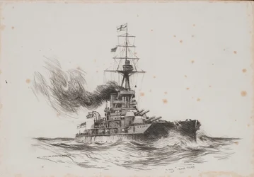 La nave britannica Iron Duke. Disegno (25,5x36,8 cm) di Charles M. Padday (), inizio XX secolo.