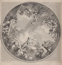 San Luigi che Presenta la sua Spada a Cristo, dopo un disegno del soffitto, 1755-90