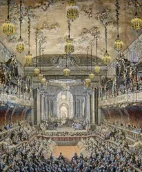 Rappresentazione della commedia-balletto «La Princesse de Navarre» a Versailles, in occasione del matrimonio di Luigi, delfino di Francia, con Maria Teresa (Marie-Therese) di Spagna (1726-1746) a Versailles il 23 febbraio