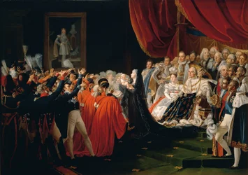 Francia, Versailles, La Duchessa di Berry presenta il Duca di Bordeaux agli spettatori