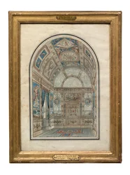 Stanza nella Casa del Labrador, Palazzo Reale di Aranjuez (penna, inchiostro e acquerello su carta)