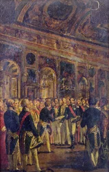 Il Senato presenta a Louis Napoleon Bonaparte (1808-73) il risultato del plebiscito che lo proclama imperatore, a Saint-Cloud, 1 dicembre 1852