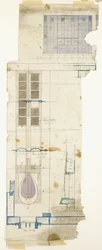 Progetto per un armadio, mostrato in elevazione, con dettagli decorativi a metà grandezza, 1904