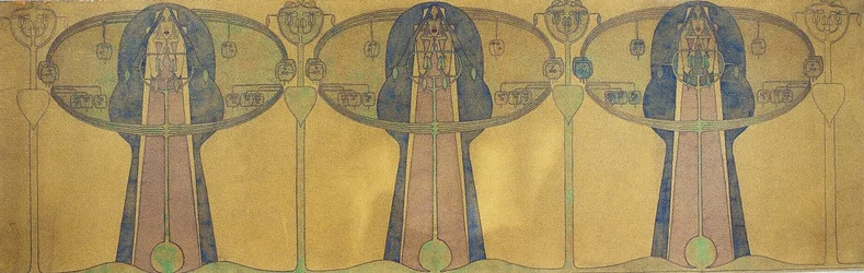 Fregio decorativo di figure umane stilizzate, forme di alberi e piante, c.1895