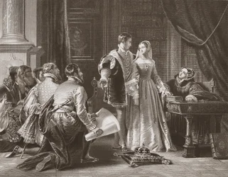 La riluttanza di Lady Jane Grey ad accettare la corona, inciso da A.H. Payne