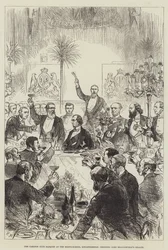 Il banchetto del Carlton Club alla scuola di equitazione, Knightsbridge, brindando alla salute di Lord Beaconsfield