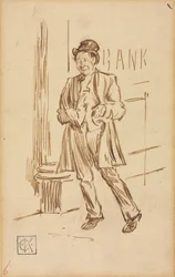 Studio di un uomo ubriaco che passa una banca