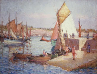 Sulla banchina del porto (olio su tela)