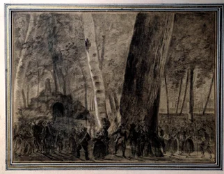 Rivoluzione francese: “Il corpo di Jean-Paul Marat (1743-1793) sepolto nel giardino dei Cordeliers” Disegno di Charles Thevenin (1764-1838) 1793 Versailles, Museo Lambinet