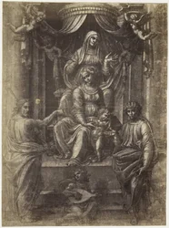 Fotoreproduzione di un disegno di Raffaello, Anna, Maria e Cristo
