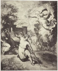 Fotoreproduzione di un disegno di Raffaello, cacciata di Adamo ed Eva dal paradiso