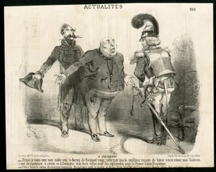 Illustrazione di Charles Vernier in Le Charivari - A proposito di - Germania Prussia, Presidente della Repubblica, Frosdorf - Ratapoil