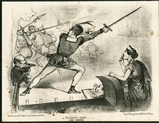 Illustrazione di Charles Vernier in Le Charivari - Teatro, Presidente della Repubblica - Thiers Adolphe, Napoleone III