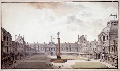 Architettura: progetto per ridisegnare il Salon Carré del Louvre. Disegno a inchiostro e penna dell