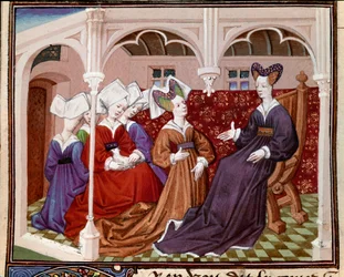 La regina Iseut (o Iseult) parla con le sue compagne. Miniatura tratta da 