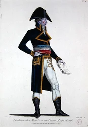 Costume dei membri del Corpo Legislativo durante la Prima Repubblica in Francia, c.1800
