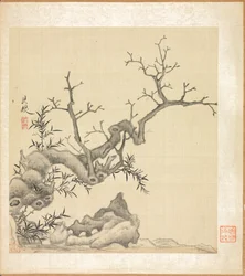 Dipinti dopo antichi maestri: Roccia, vecchio albero e bambù