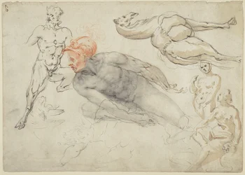 Studi di nudi maschili e femminili, un satiro e un cammello (recto); Statua di Marco Aurelio (verso)