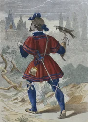 Falconiere nella casa di Francesco I nel XVI secolo, illustrazione da 