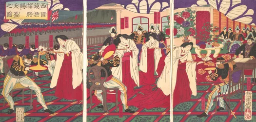 Illustrazione dei comandanti che pacificarono il Giappone occidentale, ricevendo l