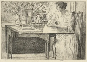 La tavola coloniale (Holley House, Cos Cob) (recto); Paesaggio con fienile (verso)
