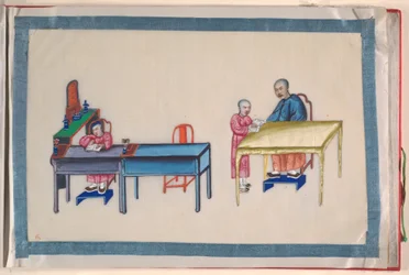 Album, fine XIX secolo (album di dodici fogli; inchiostro e colore su carta pith, rilegato in damasco rosso)