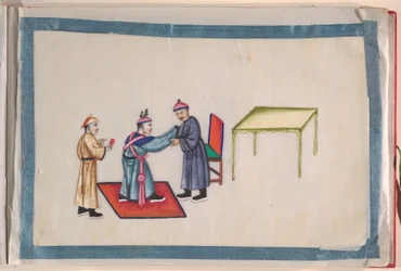 Album, fine XIX secolo (album di dodici fogli; inchiostro e colore su carta pith, rilegato in damasco rosso)