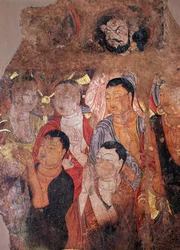 Gruppo di monaci e di Bodhisattva (o bodhisatta) (Bodhisattva e monaci) Frammento di affresco dell