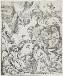 Cristo nel deserto, tavola da Tianzhu jiangsheng zhuxiang jingjie di Giulio Aleni (Una storia illustrata del Signore del Cielo che si è incarnato nella carne), Chiesa di Jinjiang, Provincia di Fujian