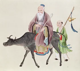 Lao-Tzu (c.604-531) sul suo bufalo, seguito da un discepolo