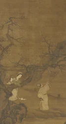 Uomo e donna che godono dei fiori di pruno, dinastia Ming o Qing, XV-XVIII secolo