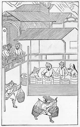 Imballaggio e trasporto dei prodotti finiti, da una serie di illustrazioni sulla fabbricazione della porcellana