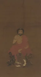 Sakyamuni seduto su tre creature demoniache, probabilmente dinastia Yuan-prima dinastia Ming, XIV-XV secolo