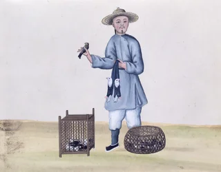 Il venditore di piccioni, da un libro sui richiami di strada di Pechino, c.1785