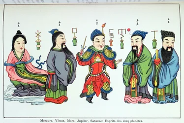 Gli spiriti dei cinque pianeti, Mercurio, Venere, Marte, Giove e Saturno, riprodotti in Recherche sur les superstitions en Chine di Padre Henri Dore e pubblicati nel 1911